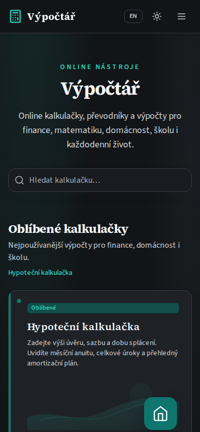 Mobile Version von Výpočtář mit Suche und Rechnerübersicht