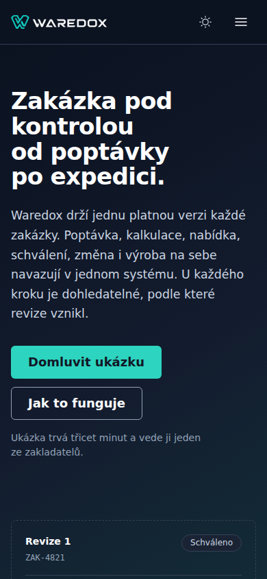 Mobile Startseite von Waredox mit Demo-Aufruf
