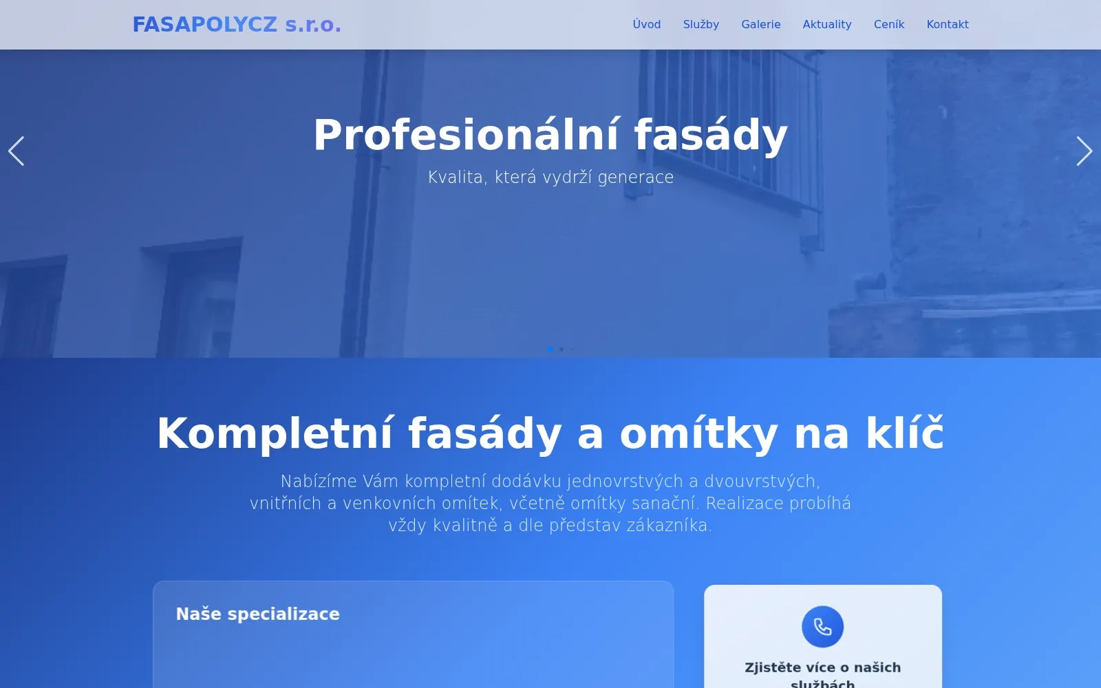 Fasapoly home page with navigation, hero section and services intro