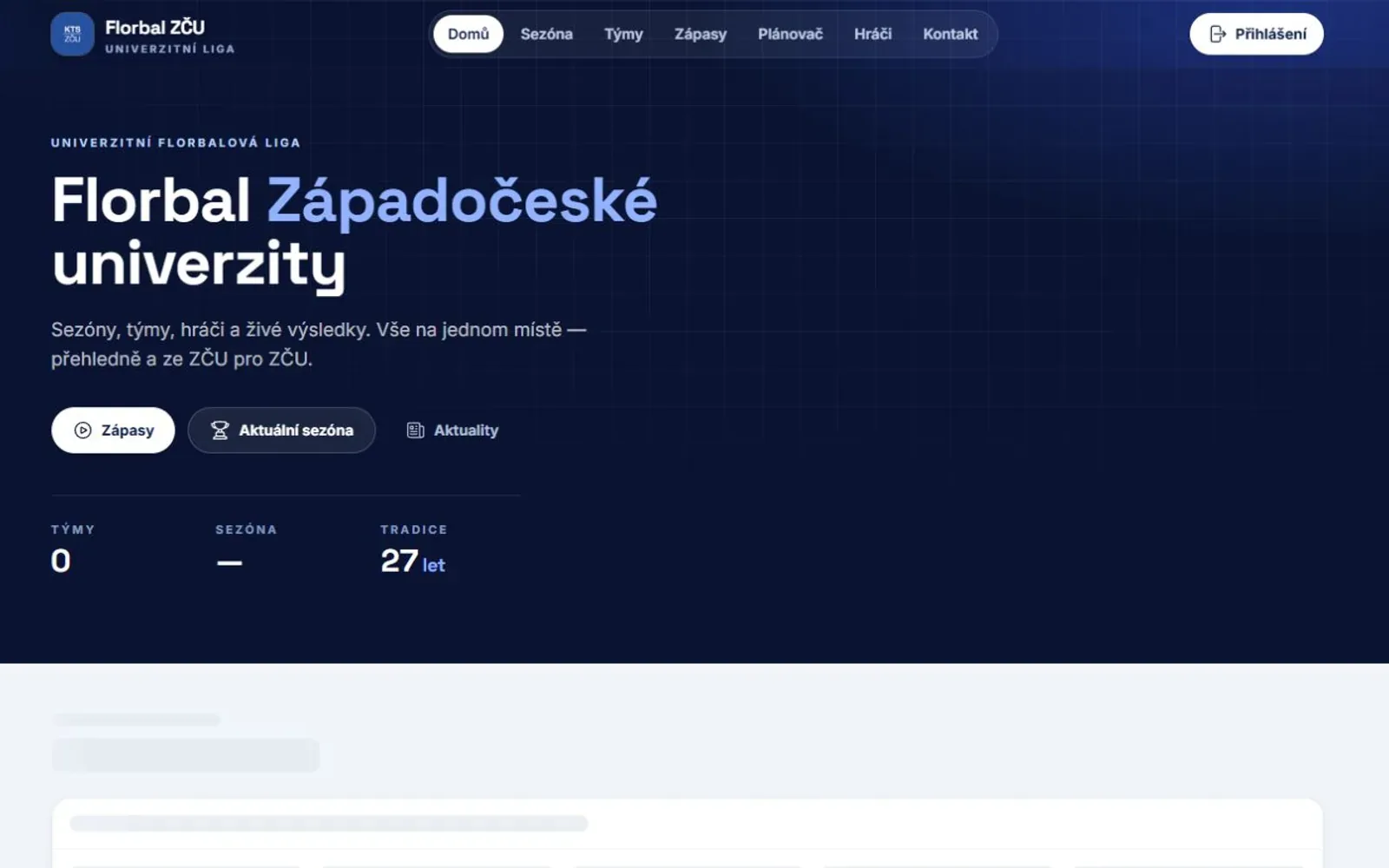 Veřejná stránka Florbal ZČU s týmovými informacemi